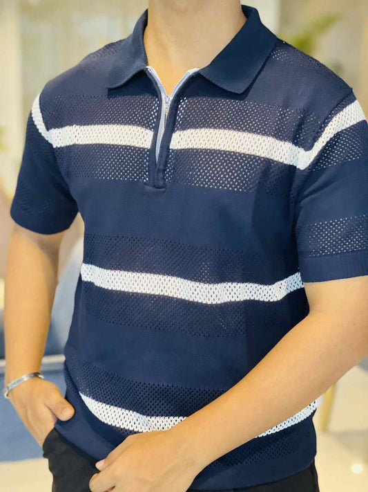 ZIPPER KNIT POLO SHIRT